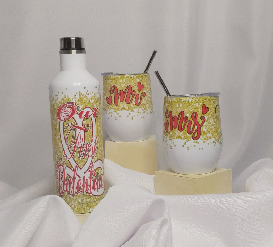 Valentine's Day - Our First Valentine's Day Tumbler Stainless Steel Gift Set - 3pcs