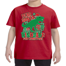 Load image into Gallery viewer, Youth T-Shirt Green - Christmas Dear Santa Bring me a Dinosaur
