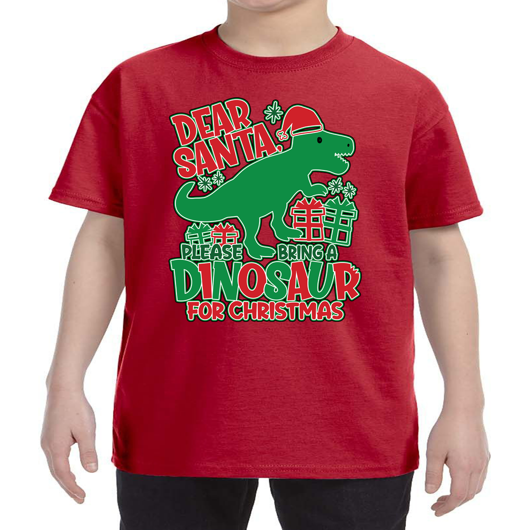 Youth T-Shirt Green - Christmas Dear Santa Bring me a Dinosaur