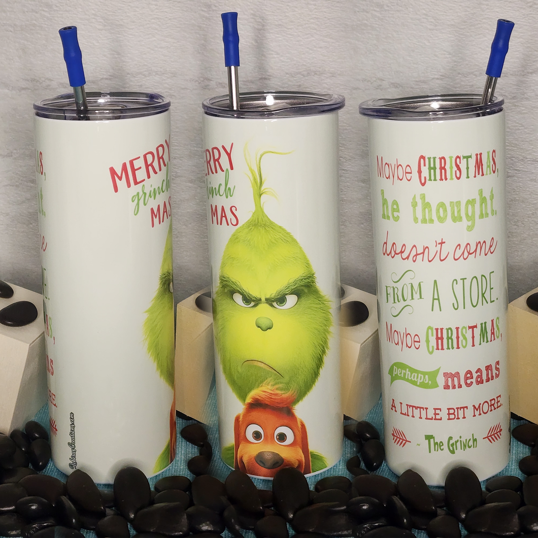 20oz Tumbler Stainless Steel with Lid and Straw - Merry Grinchmas