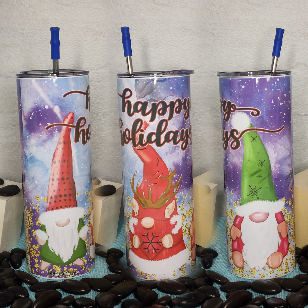 20oz Tumbler Stainless Steel with Lid and Straw - Happy Gnome Holidays