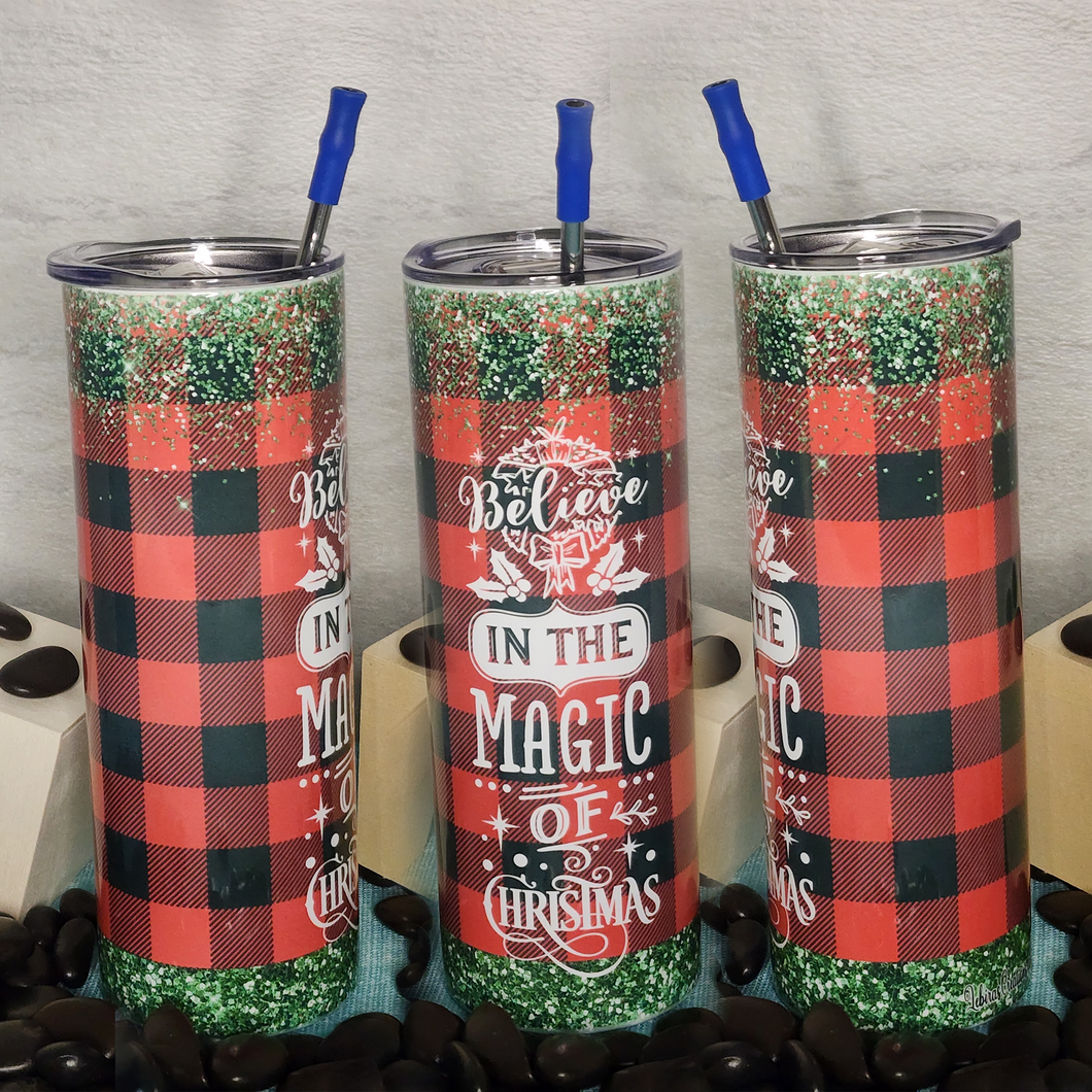 20oz Tumbler Stainless Steel with Lid and Straw - Believe in Magic of Christmas