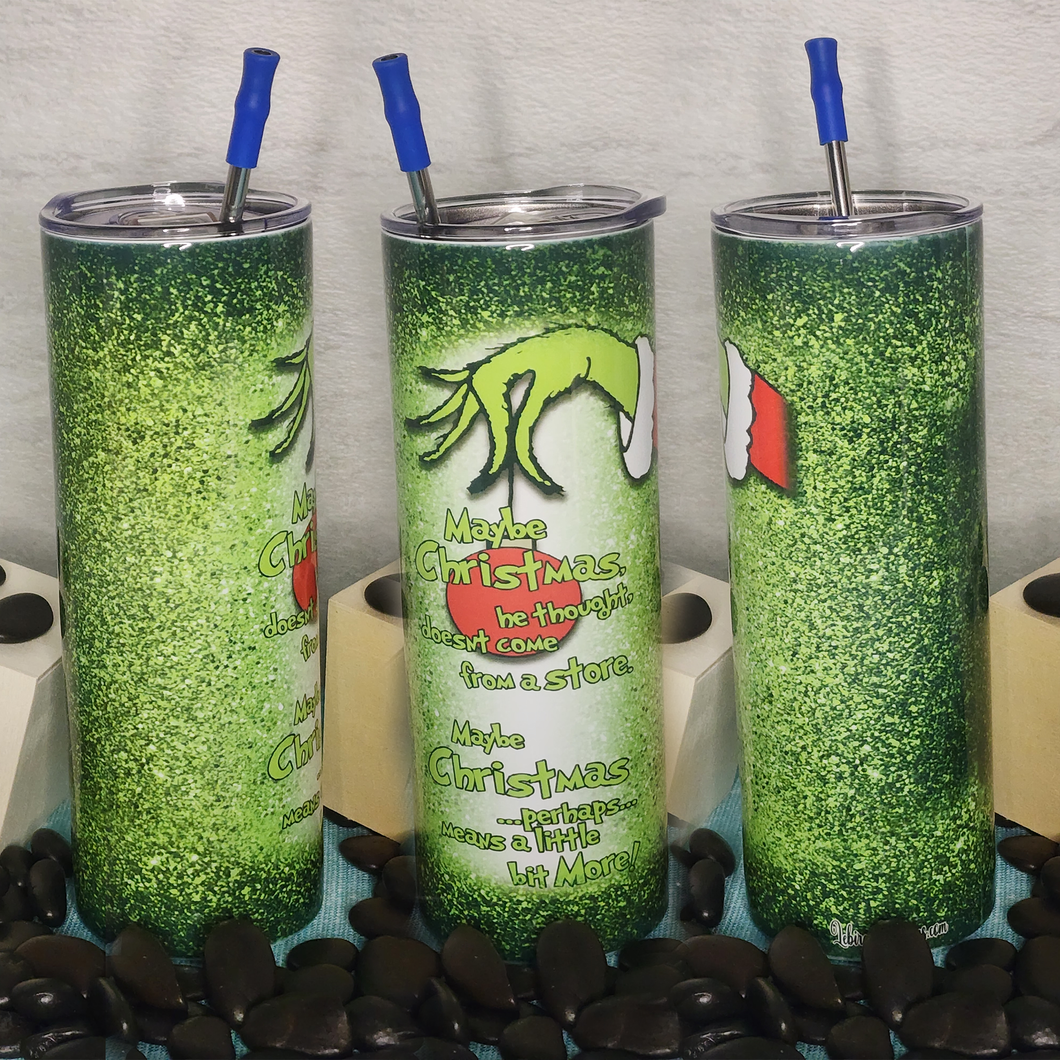 20oz Tumbler Stainless Steel with Lid and Straw - Grinch Maybe Christmas